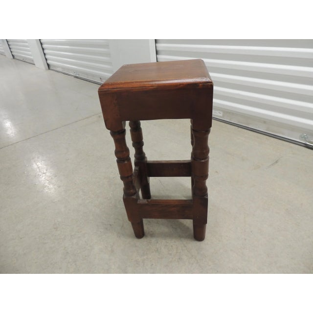 1970s Vintage Square Petite Turned Wood Stand or Stool - Wabi Sabi For Sale - Image 5 of 5