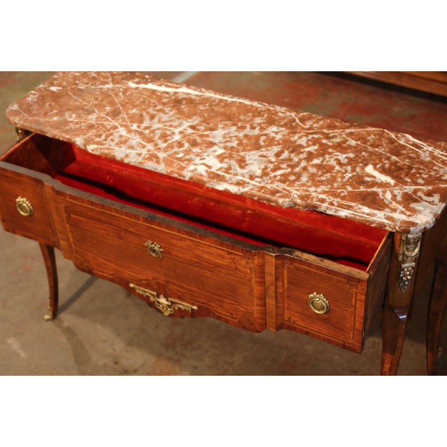 19th Century French Louis XVI Rosewood Marquetry Console With Rouge Marble For Sale In Dallas - Image 6 of 13