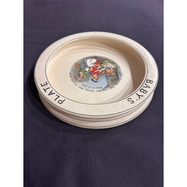 Roseville Pottery Antique Roseville Pottery “Little Bo Peep” Baby’s Plate, C. 1895–1910 For Sale - Image 4 of 7