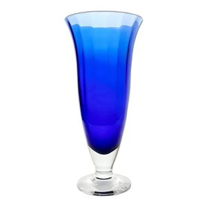 Contemporary Large Optic Footed Trumpet Flared Cobalt Blue Glass Vase