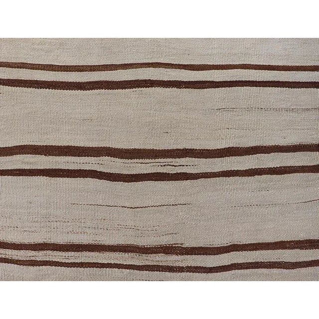 Mid 20th Century Minimalist Design Vintage Turkish Kilim Runner With Ivory Brown and Off White For Sale In Atlanta - Image 6 of 12