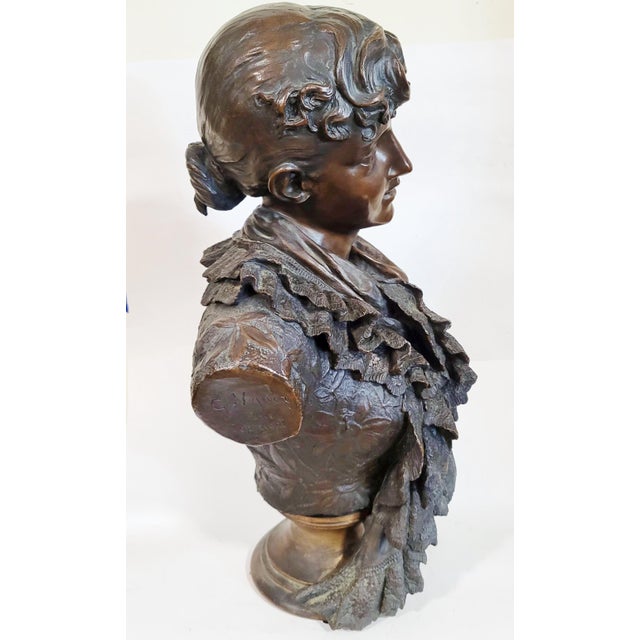Chocolate Antique French Lifesize Bronze Bust of a Young Woman by Wagner For Sale - Image 8 of 18