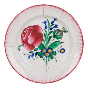 Antique Pink and Green Floral French Faience Plate