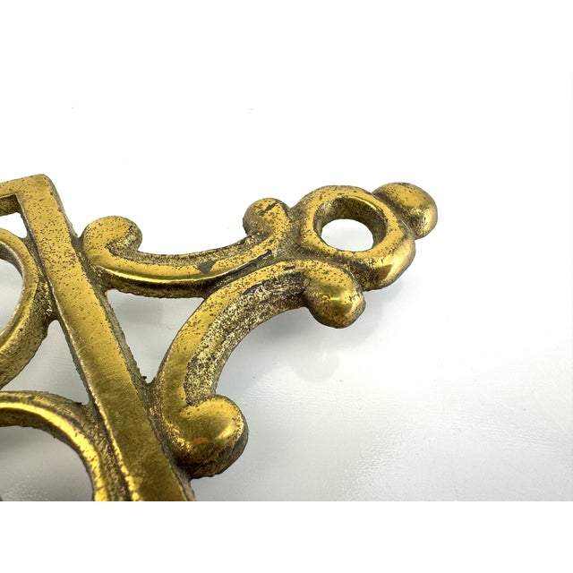 Vintage Mid Century Japan Brass Trivet With Scroll and Shield Motif For Sale - Image 4 of 13