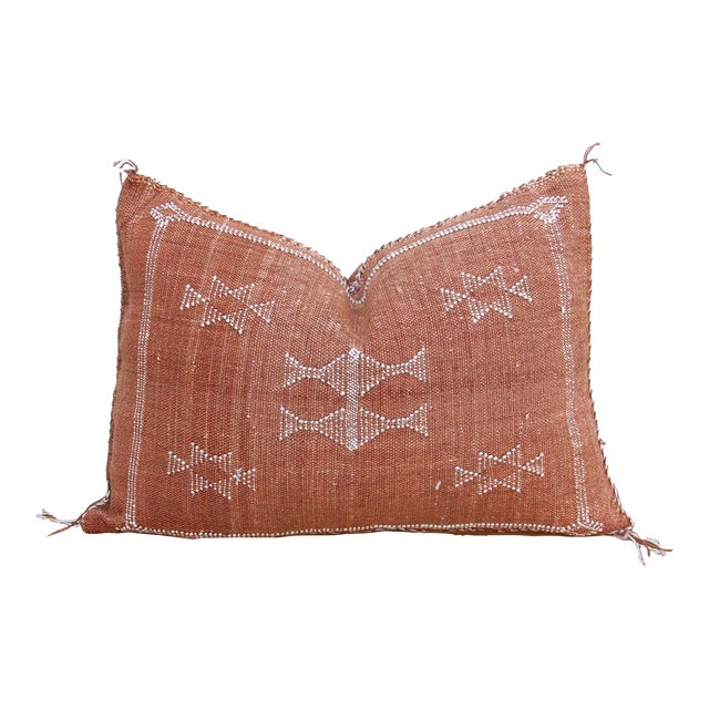 Terracotta Star Lumbar Moroccan Silk Pillow For Sale