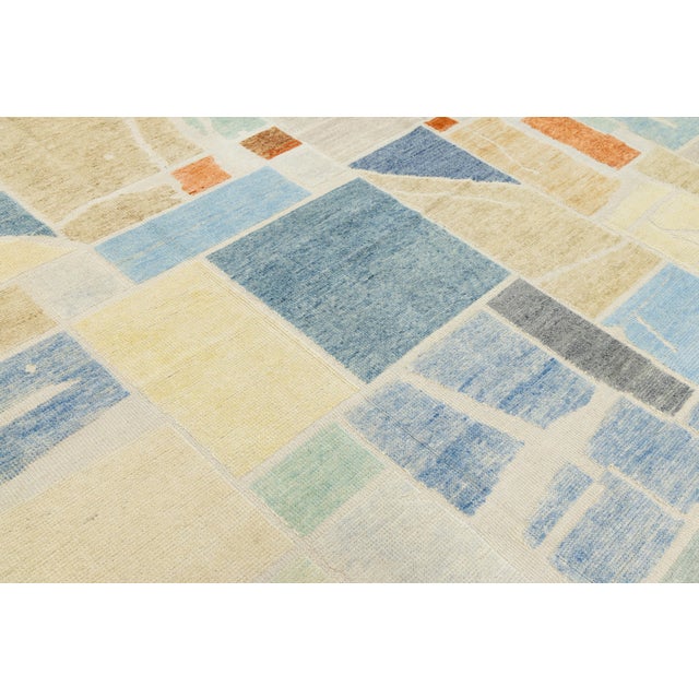 Modernist Color-Block Handcrafted Wool Area Rug With Abstract Painterly Grid For Sale - Image 11 of 12
