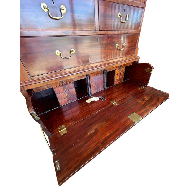 19th Century American Mahogany Linen Press Cabinet Butler's Desk Chippendale For Sale - Image 9 of 13