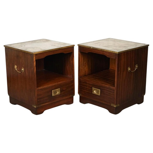 Vintage Military Campaign Nightstands with Brown Leather Top For Sale - Image 16 of 16