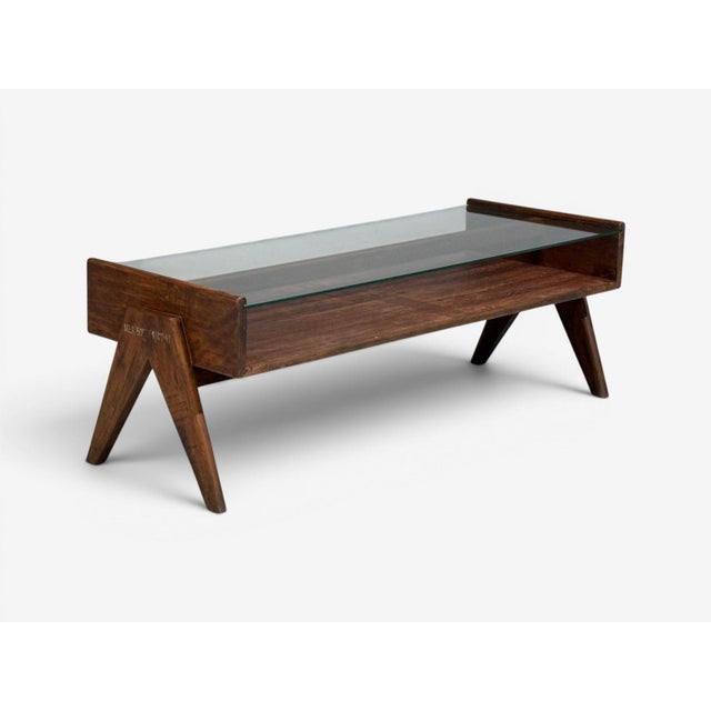 Pierre Jeanneret, French Mid-Century Modern, Coffee Table, Teak, Glass, Chandigarh, India c. 1960s Rare example of a model...