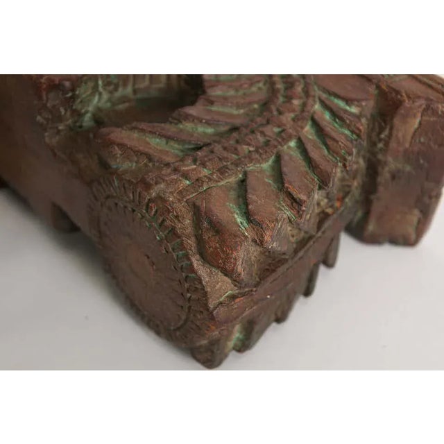 English 19th Century Indian Rajasthan Carved Wood Hindu Temple Architectural Corbel For Sale - Image 3 of 12