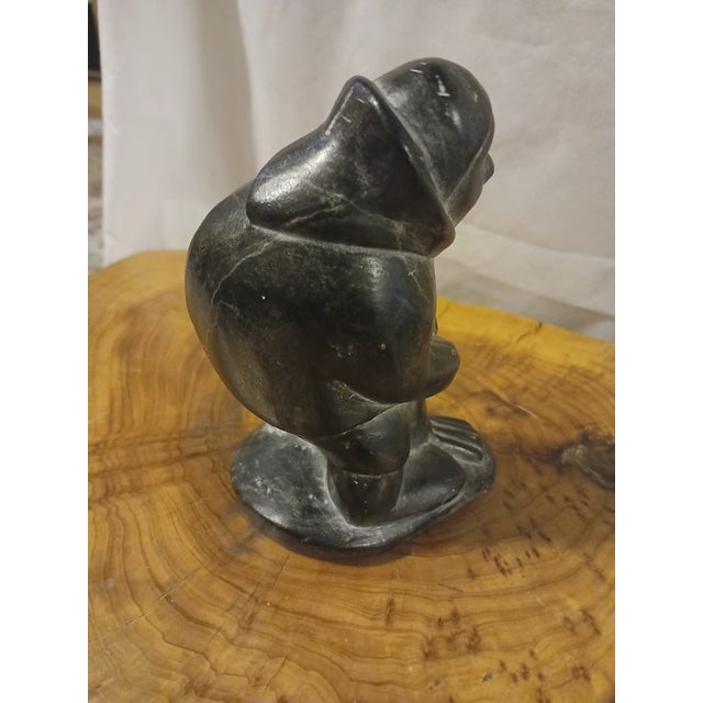 1960s Artist Signed Vintage Inuit Soapstone Sculpture of a Hunter With Seal For Sale - Image 5 of 7