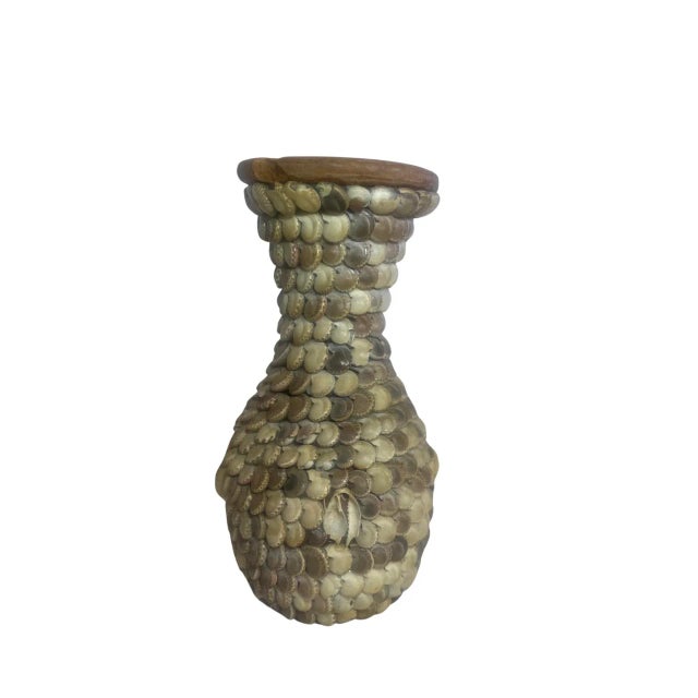 Folk Art Vintage Sea Shell Folk Art Terracotta Bud Vase For Sale - Image 3 of 6