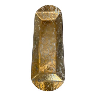Vintage Gold Floral Embossed Glass Tray Rectangular Vanity Dresser Serving Dish For Sale