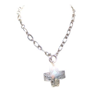 Sterling Silver Chain With Navajo Cross Pendant 25 DWT For Sale