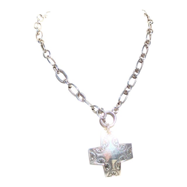 Sterling Silver Chain With Navajo Cross Pendant 25 DWT For Sale