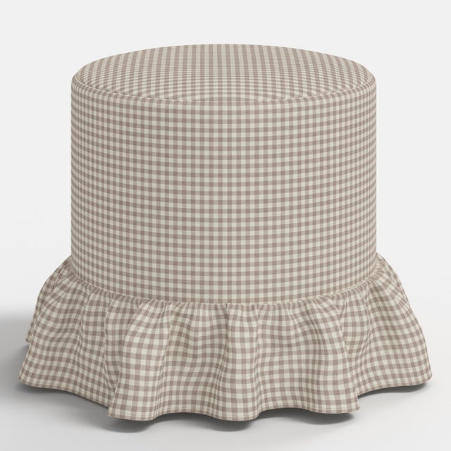 Spritely Home Stoffer Home x Cloth & Company Bernadette Ruffle Drum Ottoman in Muave Mini Gingham For Sale - Image 4 of 4