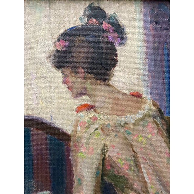 Purple Henry Charles Hannig "Mother and Daughter" Original Oil Painting C.1930 For Sale - Image 8 of 10