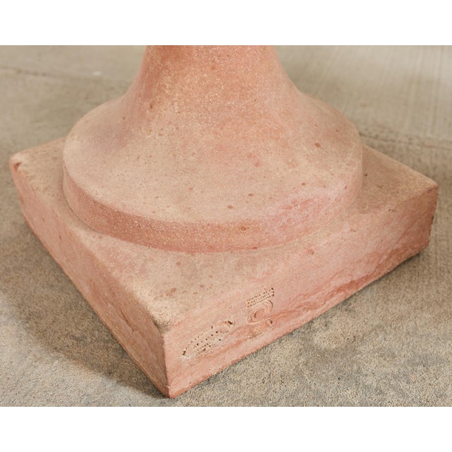 Salmon Pair of Tuscan Terracotta Garden Sphere Finials on Pedestals For Sale - Image 8 of 18