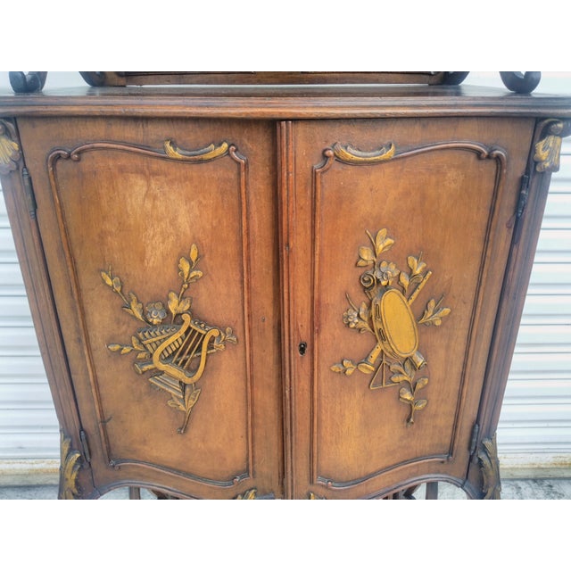 Late 19th Century Antique French Walnut Music Cabinet With Gilt Accents For Sale - Image 4 of 10