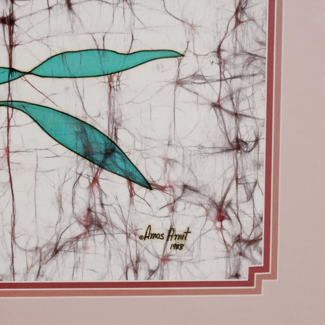 1980s Amos Amit Traditional Floral Batik With Irises Original One of a Kind Artist Signed, Framed, Matted & Ready to Display For Sale - Image 5 of 6