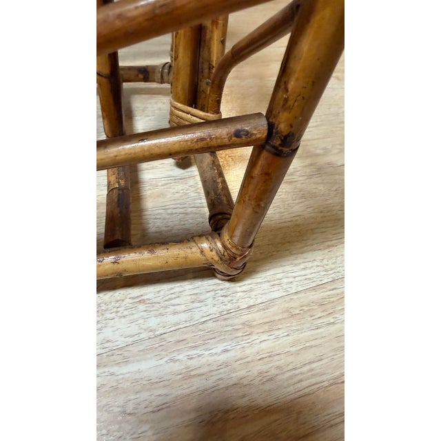 Vintage MCM Burnt Bamboo Magazine Rack Twin Compartment Boho Tiki Accent Stand For Sale - Image 9 of 10