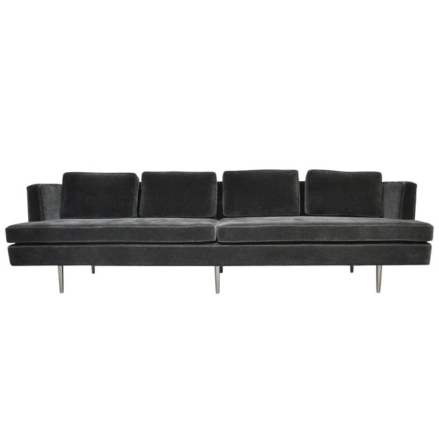 Classic Dunbar Sofa by Edward Wormley in Charcoal Mohair For Sale