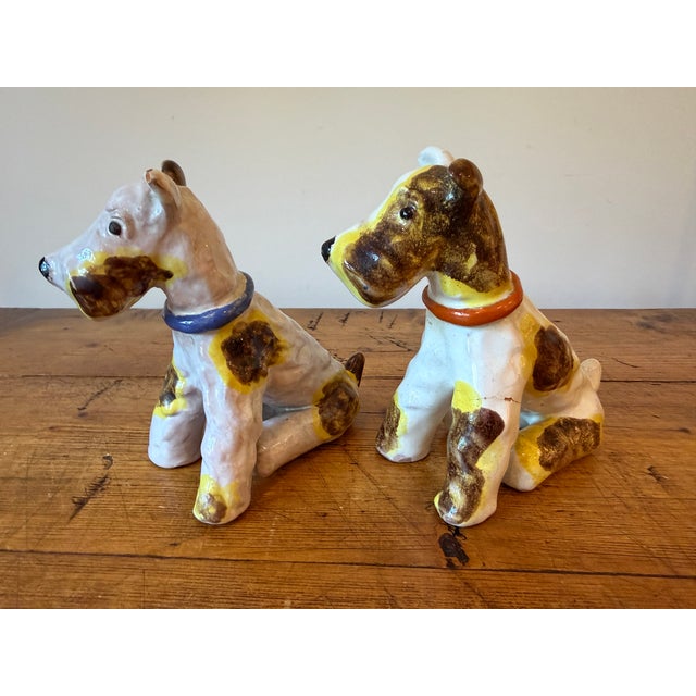 Figurative Vintage Pair of H. Mária Ráhmer Ceramic Sculptures of Terrier Dogs For Sale - Image 3 of 15