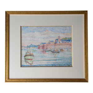 1950s French Mid-Century Impressionist Watercolor "Le Port De Concarneau" by Yvonne Canu