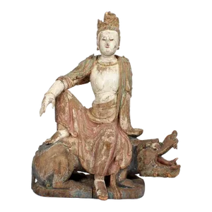 Large Kwan Yin or Buddha Figure on a Mythical Beast