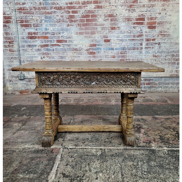 17th Century Spanish Baroque Writing Table -Carved Walnut For Sale In Los Angeles - Image 6 of 12