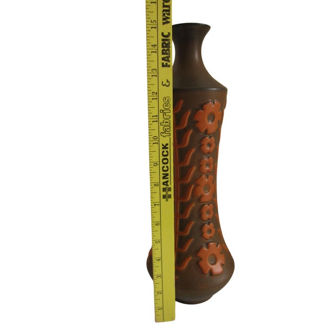 Ceramic Vintage Hyalyn Mid Century Tall Pottery Vase Orange Floral Scandinavian Influence For Sale - Image 7 of 8