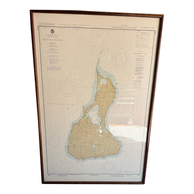 Block Island Rhode Island Framed Nautical Map For Sale