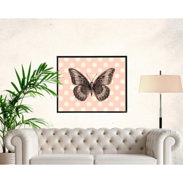 Contemporary Modern Butterfly Large Canvas Print in Black Frame Color-Way 4 For Sale - Image 3 of 3