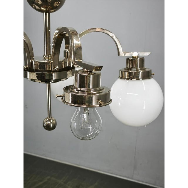 Art Deco Chrome 5-Light Chandelier, Former Czechoslovakia, 1930s For Sale - Image 13 of 14