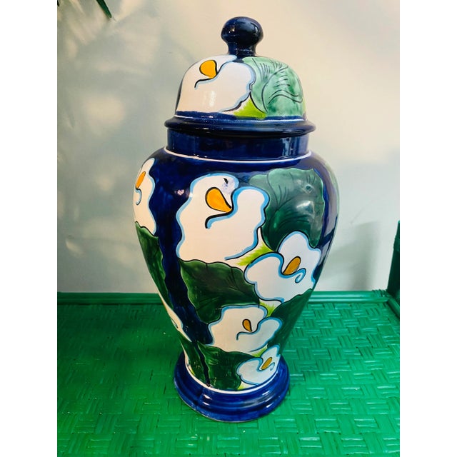 1980s 1980s Large Talavera Ceramic Calla Lilies Ginger Jar For Sale - Image 5 of 13