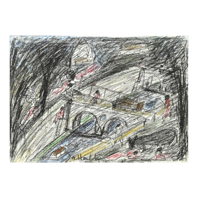 Nazareno Gattamelata, Tiber and Nudes, Oil Pastels, 1970s For Sale