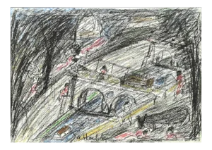 Nazareno Gattamelata, Tiber and Nudes, Oil Pastels, 1970s