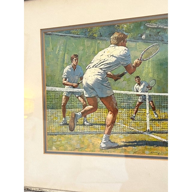 Mid-Century Modern Mid-Century Arthur Sarnoff Tennis Match Fine Art Print in Silver Leaf Frame, 18" X 14" For Sale - Image 3 of 7