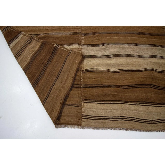 Mid 20th Century 1960s Vintage Striped Brown Natural Kilim Rug- 6′ × 8′4″ For Sale - Image 5 of 7
