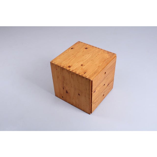 Beige Square Record Cabinet in Pine by Ate Van Apeldoorn for Houtwerk Hattem, 1960s For Sale - Image 8 of 11