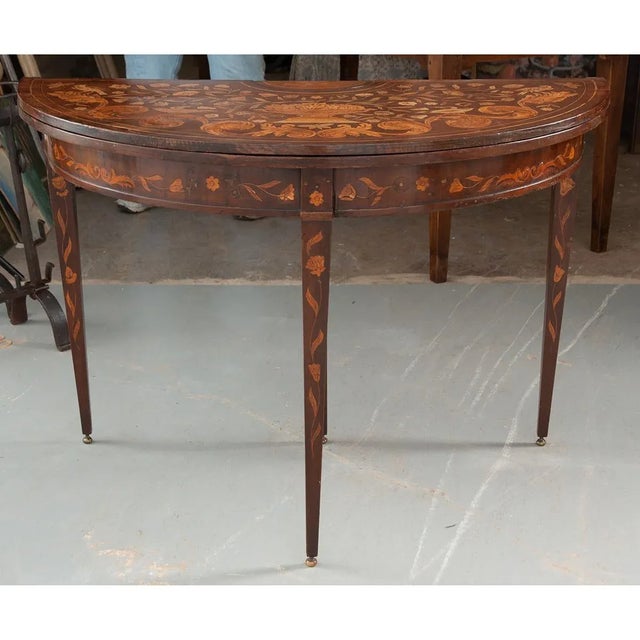 Late 18th Century Dutch Marquetry Demilune Game Table For Sale - Image 4 of 13