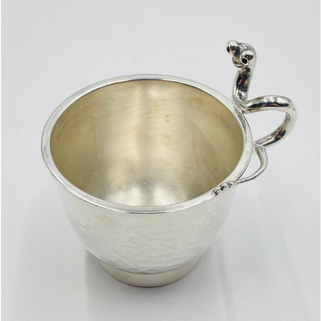 1980s Emilia Castillo Silver-Plated Bowl & Cup Set With Sculptural Worm Handles For Sale - Image 10 of 18