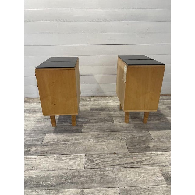 Glass Vintage Nightstands with Original Black Opaline Glass by Novy Domov, 1960s, Set of 2 For Sale - Image 7 of 8