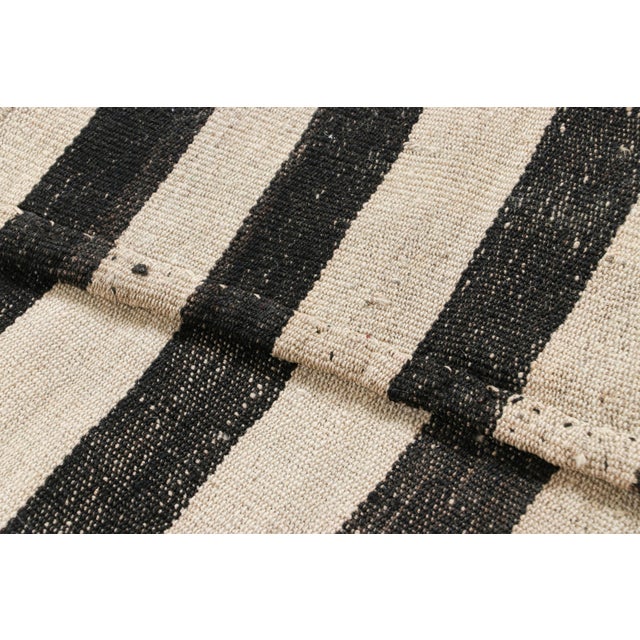 Textile Vintage Jajim Qashqai Persian Kilim With Black and Off-White Stripes - Rug & Kilim For Sale - Image 7 of 7