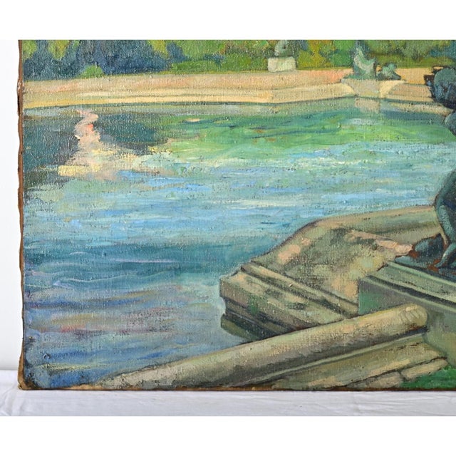 Textile French Vintage Robert Mahias Painting, Versailles Fountain For Sale - Image 7 of 10