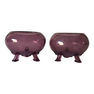 Vintage Viking Glass Co. Amethyst Flower Bowls S/2 For Sale