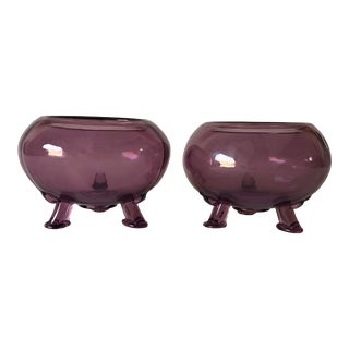 Vintage Viking Glass Co. Amethyst Flower Bowls S/2 For Sale