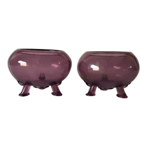 Vintage Viking Glass Co. Amethyst Flower Bowls S/2
