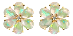 Nina Zhou Opal Diamond Forget-Me-Not Flower Earrings in 14k Yellow Gold - a Pair