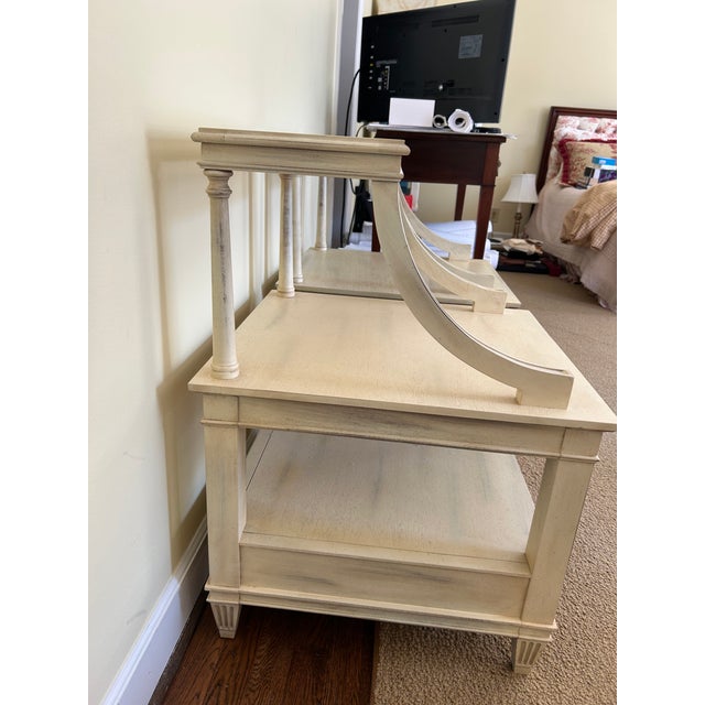 Modern Pair of Modern Cream Painted Wood Two-Tier Night Tables For Sale - Image 3 of 6